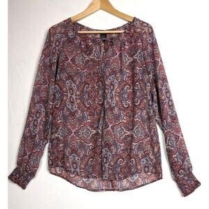 H&M Womens Blouse Size 8 Boho Paisley Print Long Sleeve Lightweight Top